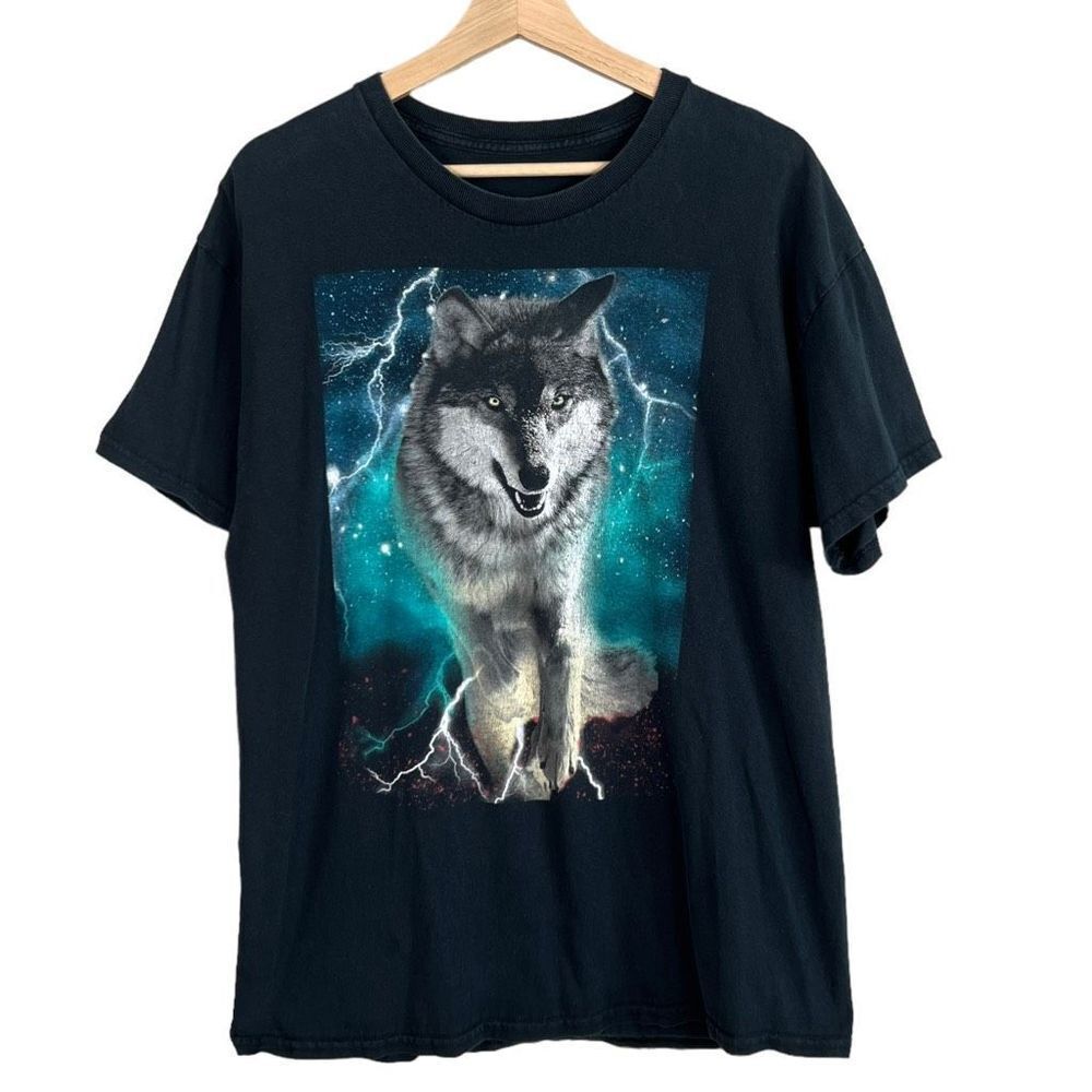 Y2K Wolf Lightning Grunge Nature T-shirt Mens L